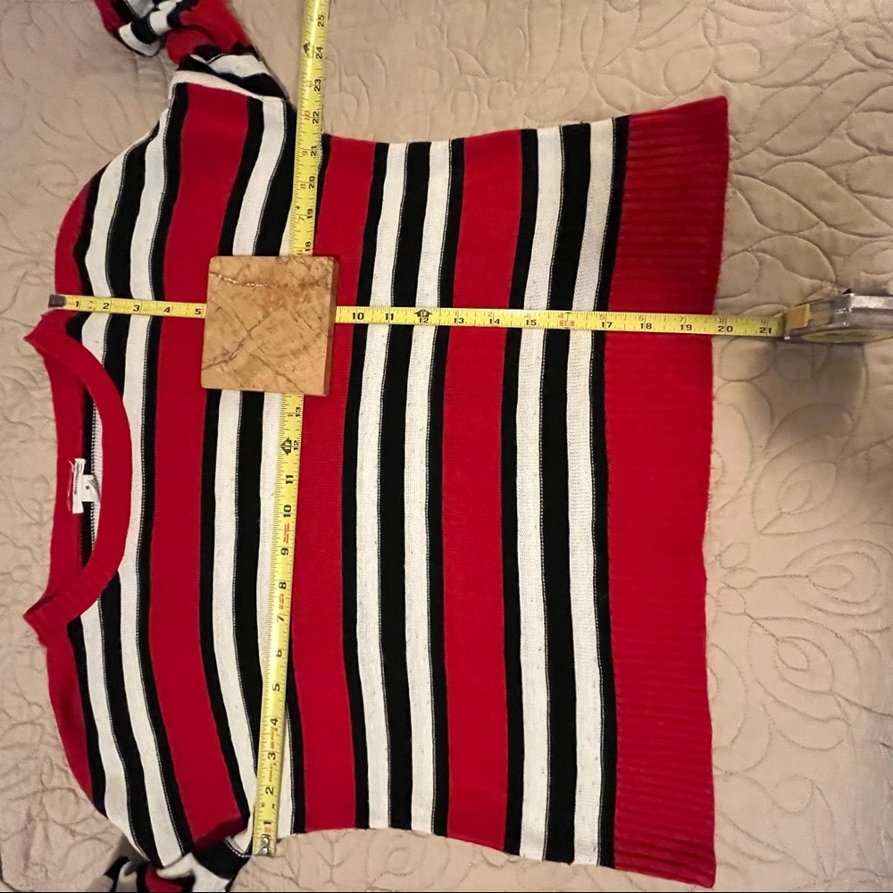 Serendipity Red White Black Striped Cropped  Blokecore Long Sleeve Sweater Sz M - Picture 4 of 5